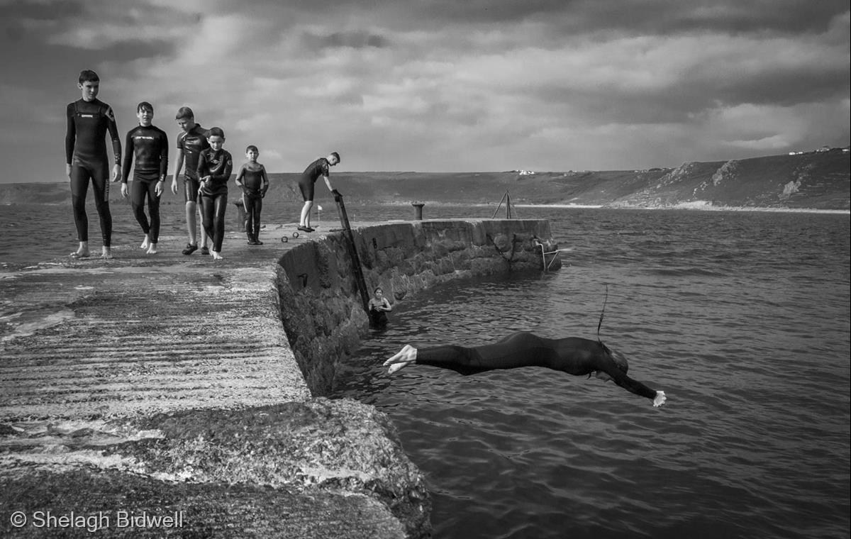 Diving In - Harbour Wall, Sennen Cove by Shelagh Bidwell