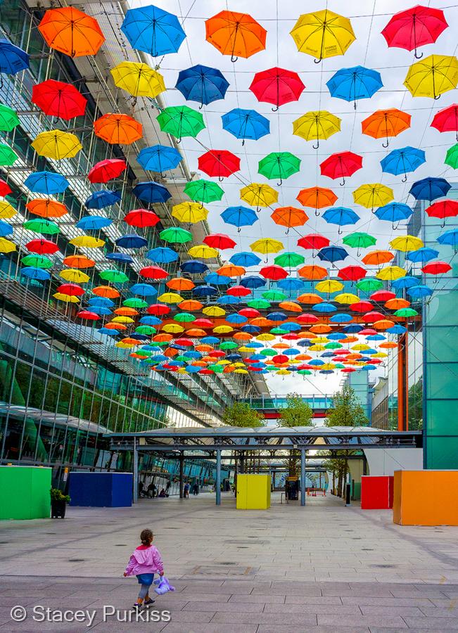 Raining Umbrellas at Heathrow by Stacey Purkiss