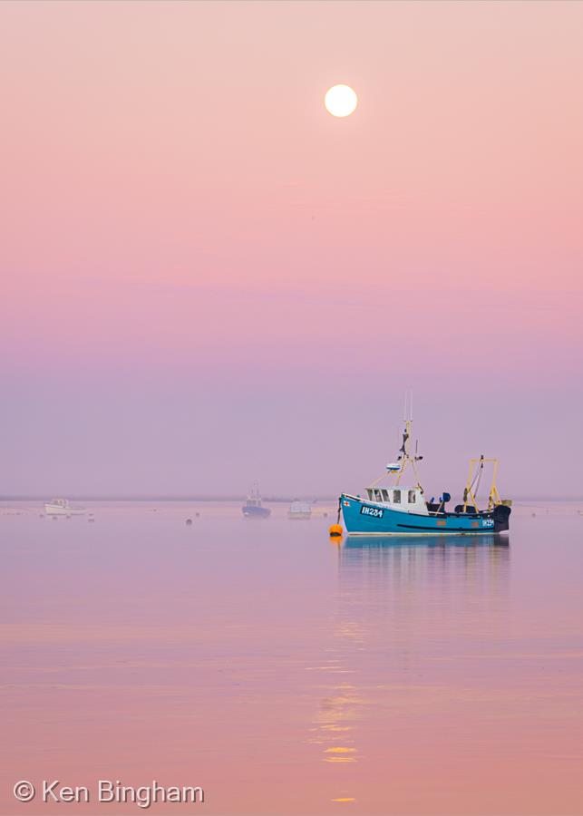 Wolf Moon over Deben Sunrise by Ken Bingham